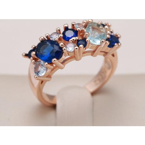 Kinel Luxury Blue Natural Zircon Stone Ring for Women Trendy 585 Rose Gold Bride Wedding Wide Rings Vintage Jewelry 2021 New