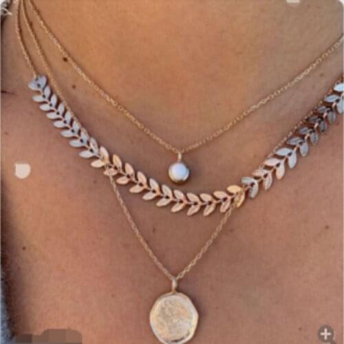 HuangTang Boho Multilayer Portrait Coin Pendant Necklace for Women Trendy Opal Drop Water Gold Chains Necklace Jewelry Collar