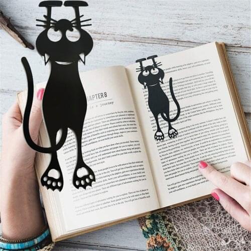 2pcs Black Cartoon Cat 3D Bookmark Kawaii Hollow Book Clip Bookmark Anime Stationery Book Accessories School Office Supplies