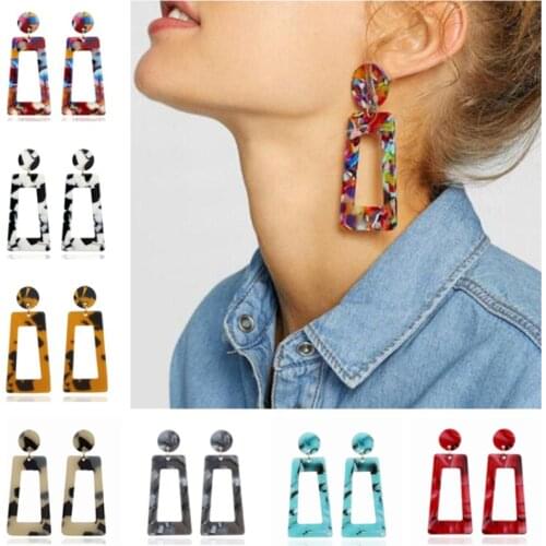 2019 Fashion ZA Jewelry Acrylic Resin Dangle Earrings For Women Geometry Square Tortoiseshell Earrings Wholesale Brincos