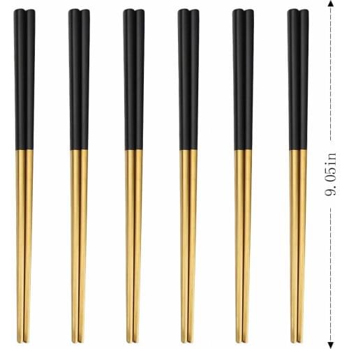 6 Pairs Matte Black Gold Japanese Korean Style Chinese Chopsticks Sushi Sticks Noodles Food Tableware Reusable Metal Chopsticks
