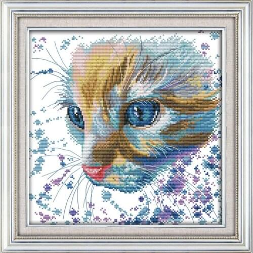 Watercolor cat 11CT Printed On Canvas Diy Paintings Counted Cross Stitch Kit Chinese Cross Stitch Kits Home Decor