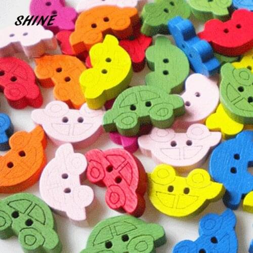 SHINE Wooden Sewing Buttons Scrapbooking Car Mixed Two Holes 19 x11mm 50 PCs Costura Botones Decorate bottoni botoes