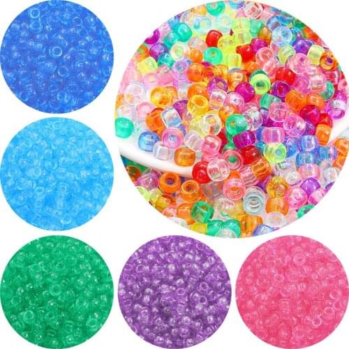 100Pcs 6x9mm Transparent Plastic Beads Spacer Loose Beads Big Hole 4mm for Jewelry Making DIY Handmade Bracelet Accessories