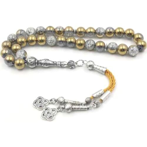 Tasbih Cracked Golden Crystal misbaha muslim Bracelet Eid gift 33 prayer beads Yellow thread tassel islamic rosary bead