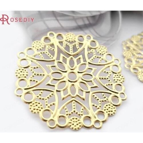 E841)20 pieces 35mm Not plated color Brass Round Flower Decorative Spacers Diy Jewelry Findings Accessories Wholesale