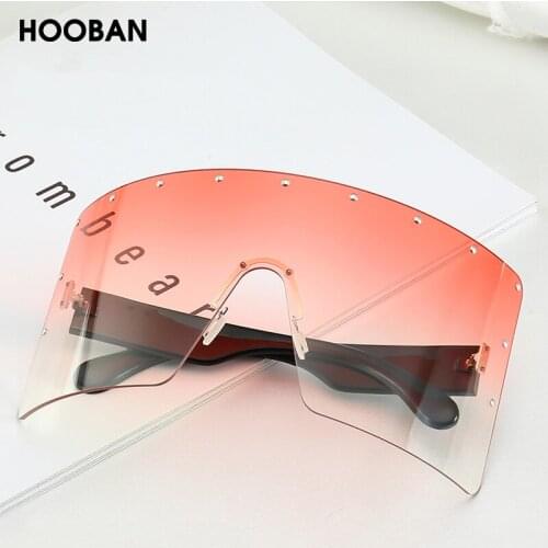 HOOBAN Fashion One Piece Lens Sunglasses Women Brand Design Oversized Sunglasses Vintage Big Frame Shield Windproof UV400