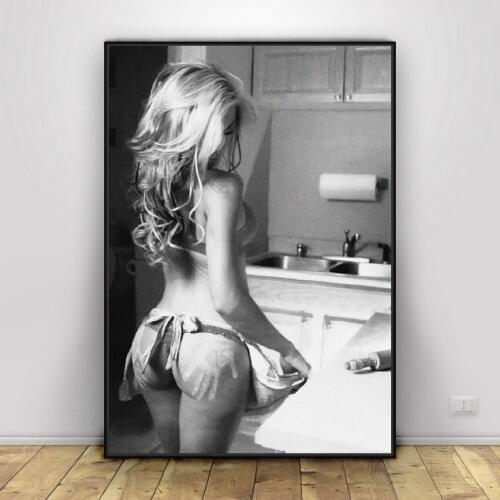 Hot Girl Woman Female Kitchen Body Black White Art Silk Fabric Poster And Print Wall Art Picture Painting Home Decor frame