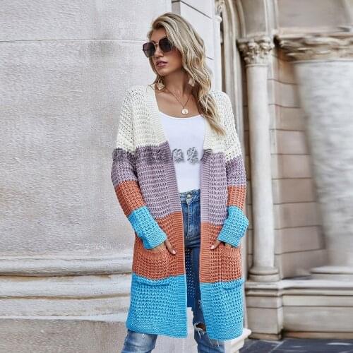 Autumn Winter Long Cardigans Women Casual Open V-neck Knitting Sweaters Female Red Green Brown Sweater Lady