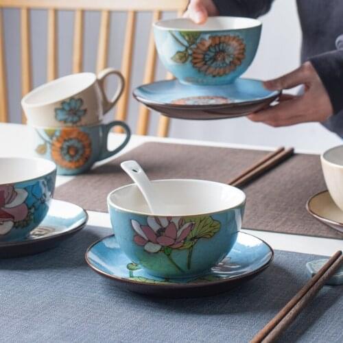 Ceramic bowl and dish set special tableware for setting table in hotel restaurant creative hand-painted Chinese bowl and plate