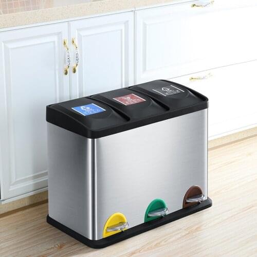 Stainless Steel Bedroom Trash Bin For Recycling Bins Europe Rectangle Modern Trash Can Kitchen Poubelle Garbage Sorting BD50WT