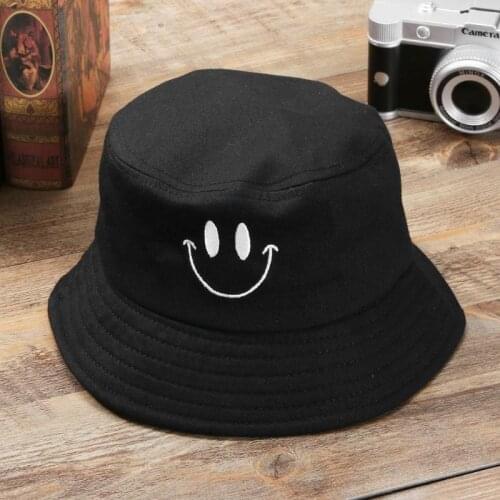 Smile Face Embroidery Bucket Hat Fishing Sunscreen Bucket Hat