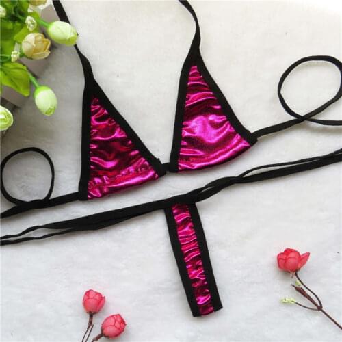Micro bikini Sexy swimwear women swimsuit women biquini mini bikinis Patent leather Solid color Bright light Long striped thong