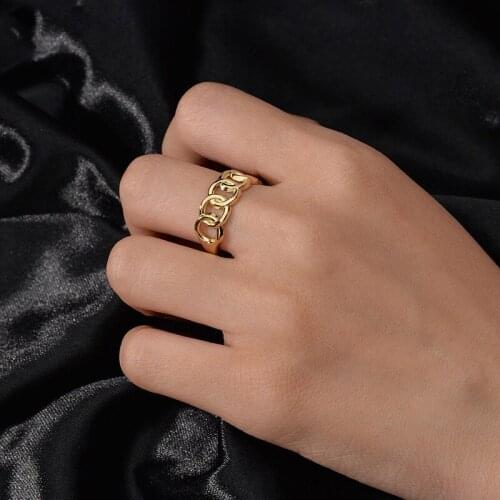 Acheerup Fashion Stainless Steel Open Size Unisex Gold Rings Chain Shape Womens Ring Couples Birthday Jewelry Gifts Wholesale