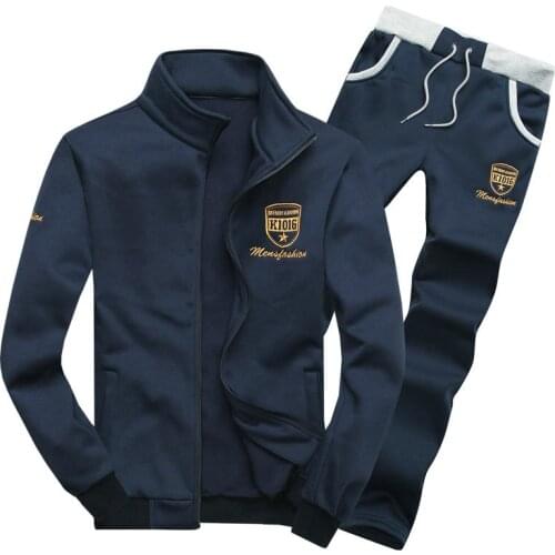 Fashion Spring Autumn Casual Slim Youths Mens Tracksuit Set Solid Leisure Suit Men