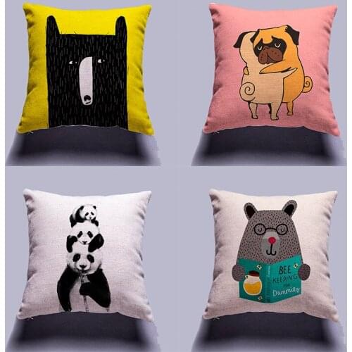 Cartoon Pillow Linen Digital Cushion Cover Animal Cute Cushion Cover Living Room Car Pillowcase