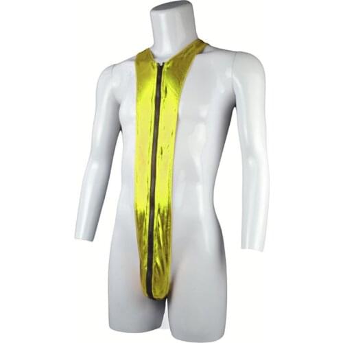 Mens Sexy Underwear One-piece skinny Sleeve neck faux leather jumpsuit black, red, gold ,silver ZJH970