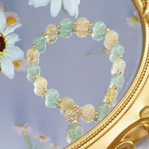 New Fashion Quartz Rutilated Green Strawberry Crystal Beads Strand Bracelets Women Girls Lucky Fine Jewelry Accessories YBR334