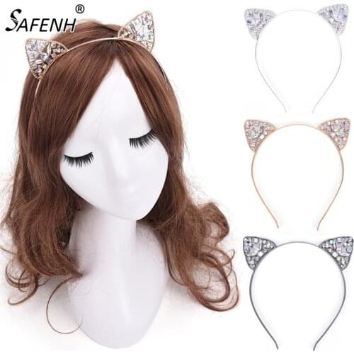 Cat Ears Girls Hair Hoop Crown Tiara Headband Rhinestone Silver Gold Black Hairband Hair Jewelry