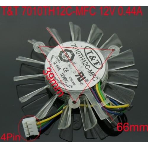 Free Shipping 7010TH12C-MFC 12V 0.44A 66mm 39*39*39mm 12V 0.44A 4Wire 4Pin Graphics Card VGA Cooler Fan