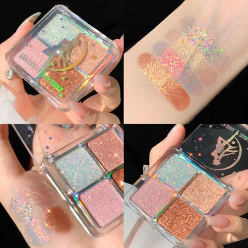 4 Colors Palette Glitter EyeShadow Pearlescent Diamond Bright Glitter Make Up Waterproof Sequin Smoky Shadows Cosmetics
