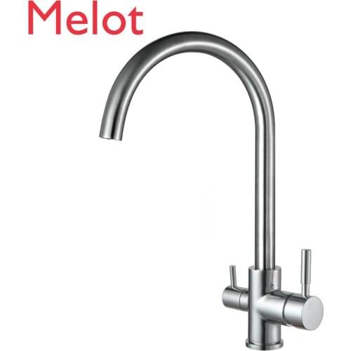 Drinking Water Faucet 3 Way Water Filter Purifier Kitchen Faucets For Sinks Taps 304 Stainless Steel Faucet Brushed Water Tap