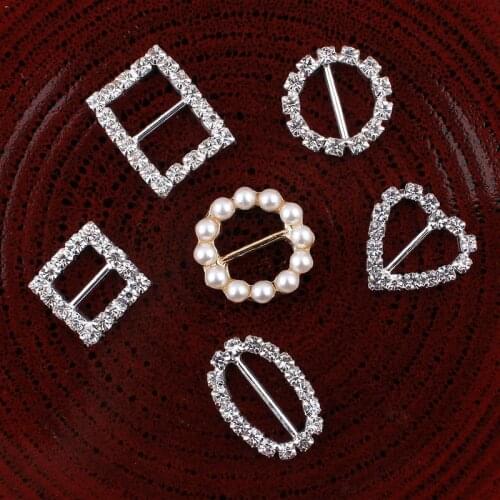 30pcs/lot 6styles Bling Metal Rhinestone Buckle Sliders For Bags Clear Crystal Ribbon Buckles For Wedding Decoration