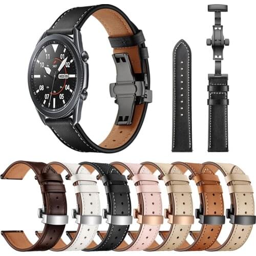 Butterfly clasp Leather strap for Samsung Galaxy Watch 3 41mm 45mm Bracelet for Galaxy 42mm 46mm Gear S3 Classic Watchbands