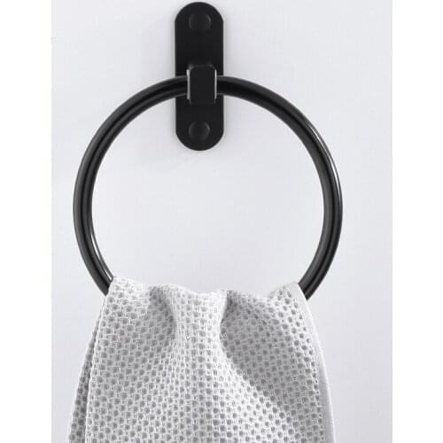 Modern Wall Mounted Towel Holder Towel Ring Round Modern Black Towel Rack Kitchen Storage Shelf Bathroom Accessories Hardware
