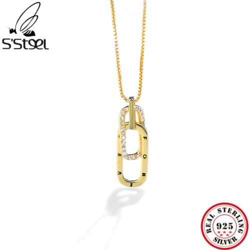 SSTEEL 925 Sterling Silver Pendants And Necklaces For Women Zircon Design Minimalist Chains Vintage Clavicle Fine Jewellery