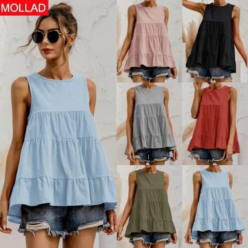 2021 Spring and Summer Cross-Border Hot round Neck Sleeveless Multi-Section Stitching Loose Big Hem Vest Top