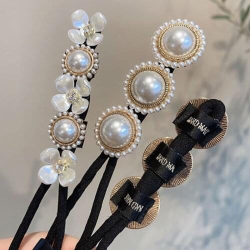 High Quality Pearl Head Hair Bun Women Flower Bun Big Crystal Ribbon DIY Hair Style Making Tool Hair Accessories Women Magic Bun