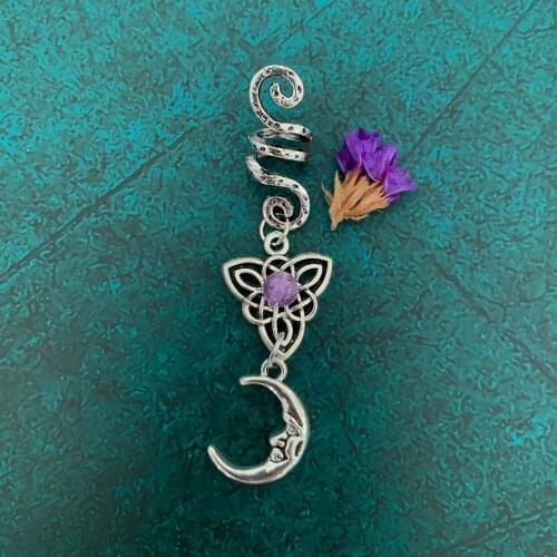 Wicca braid natural amethyst hair ring braid Viking spiral hair bead raw crystal angel quartz silver hair accessories gift