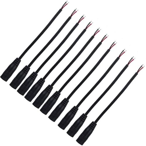 Yumiki 10pcs 2.1x5.5mm CCTV Female DC Wire Power Connection Cable Cord for Power Supply Plug Cameras, free shipping