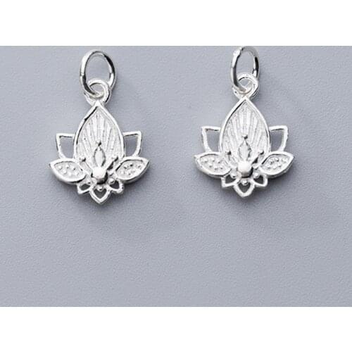 Elegant Craft Lotus Flower Dangle Charms 16x13mm 925 Sterling Silver Women Pendants For Necklace Earrings Making DIY Jewelry