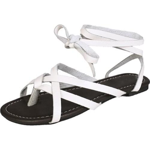 New Womens Sandals Clip Toe Ankle Flat Shoes Lace Up Rome Beach Shoes Size Flat Bottom Cross Strap Large Womens Sandals