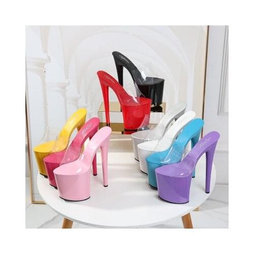 Outside Slippers Women Shoes PVC Summer Transparent Slipper Women High Heels 17-20CM Platform Sexy Slippers Nightclub Party Shoe
