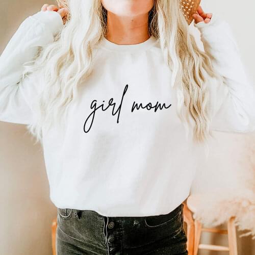 Girl Mom Printed 100%Cotton Womens Sweatshirt Motherhood Sweatshirt Girl Mama Casual O-Neck Long Sleeve Tops Mother’s Day gifts