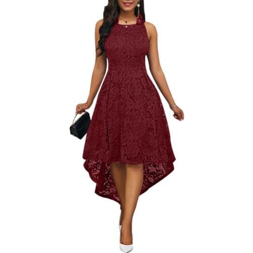 50%HOT Party Summer Vintage Plus Size Women Solid Color Lace High Low Sleeveless Dress