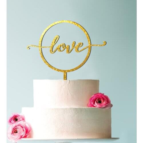 Love cake topper gold Wedding Cake Topper love Wood Cake Topper Love sign Custom Cake Topper Circle wreath