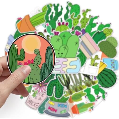 10/50Pcs Green Plant Cactus Stickers Stationery Kawaii Stickers Watercolor Plants Vinyl Stickers for Laptop Luggage Waterproof