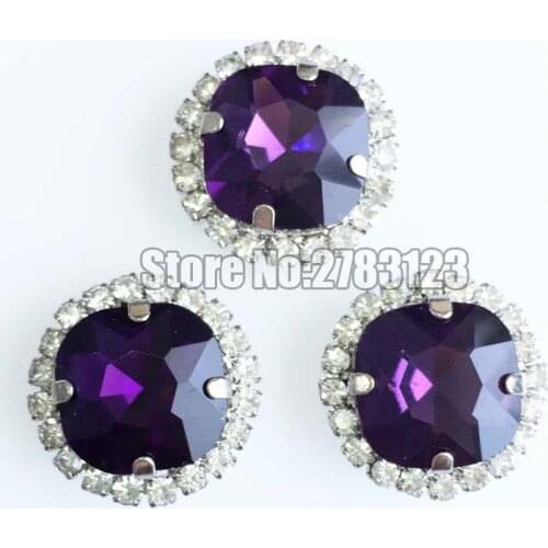 12mm 20pcs deep purple Fat Square shape sew on calw rhinestones,hight quality Crystal buckle,,DIY Apparel accessories SKFF16