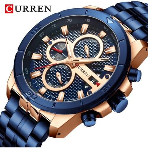2021 CURREN Brand Luxury Men Watch Stainless Steel Business Chronograph Mens Watches Fashion Blue Sport Wristwatch Analog Quartz