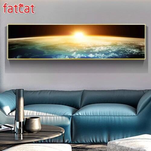 FATCAT large 5D Diy Daimond Painting Horizon light landscape Full Square Round Rhinestone Embroidery Sale home decor AE1366