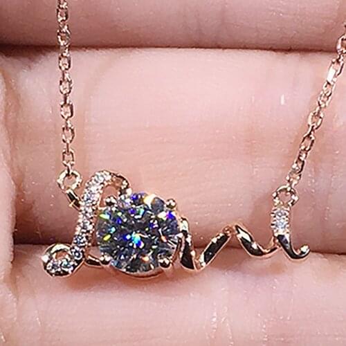10K Rose Gold Women Pendants Necklaces Moissanite Diamond 0.5 1 2 3 4 5 Carat Round Love Wedding Anniversary Engagement Party