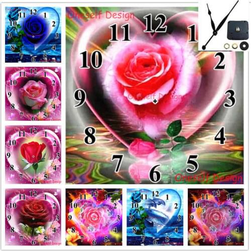 Decortion home 5d diamond embroidery full clock heart flower diamond mosaic sale diamond painting Mechanical clock wall sticker