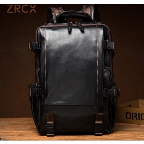 ZRCX Travel Genuine Leather Backpack Male Retro Handmade First Layer Leather Backpack Casual Business Computer Bag School Bag