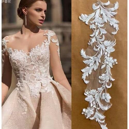 1 pair Ivory Cotton Lace Applique For Bridal Dresses Embroidered Lace Applique for Bridal Couture Gowns 2020 new arrived