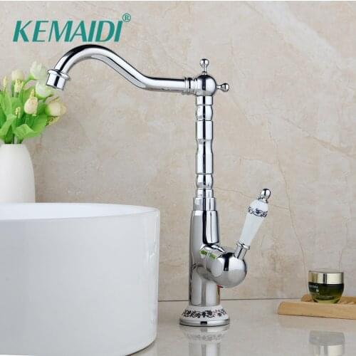 KEMAIDI Chrome Rotated Kitchen Basin Sink Swivel Faucet Mixer Tap Solid Brass Stream Faucet Vanity Brass Mixer Tap Faucet