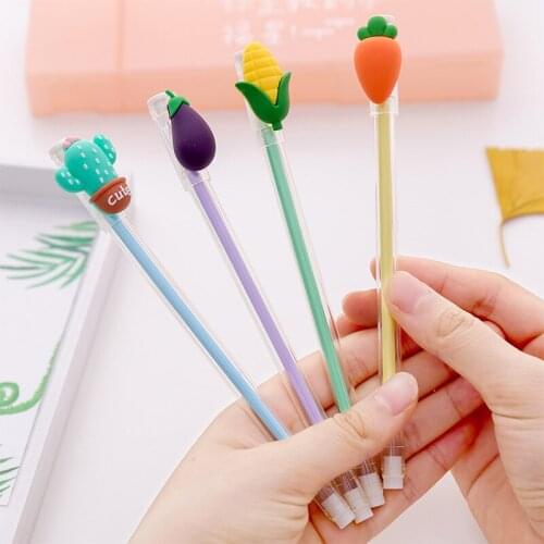 24 PCs Cute Creative Vegetable Styling Neutral Pen Small Fresh Student with Black Writing Office Supplies Signature Pen
